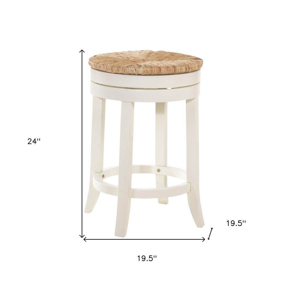 24" Natural And Antiqued White Solid Wood Swivel Backless Counter Height Bar Chair
