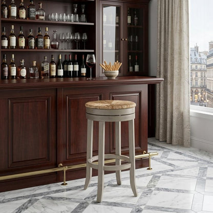 30" Natural And Gray Solid Wood Swivel Backless Bar Height Bar Chair
