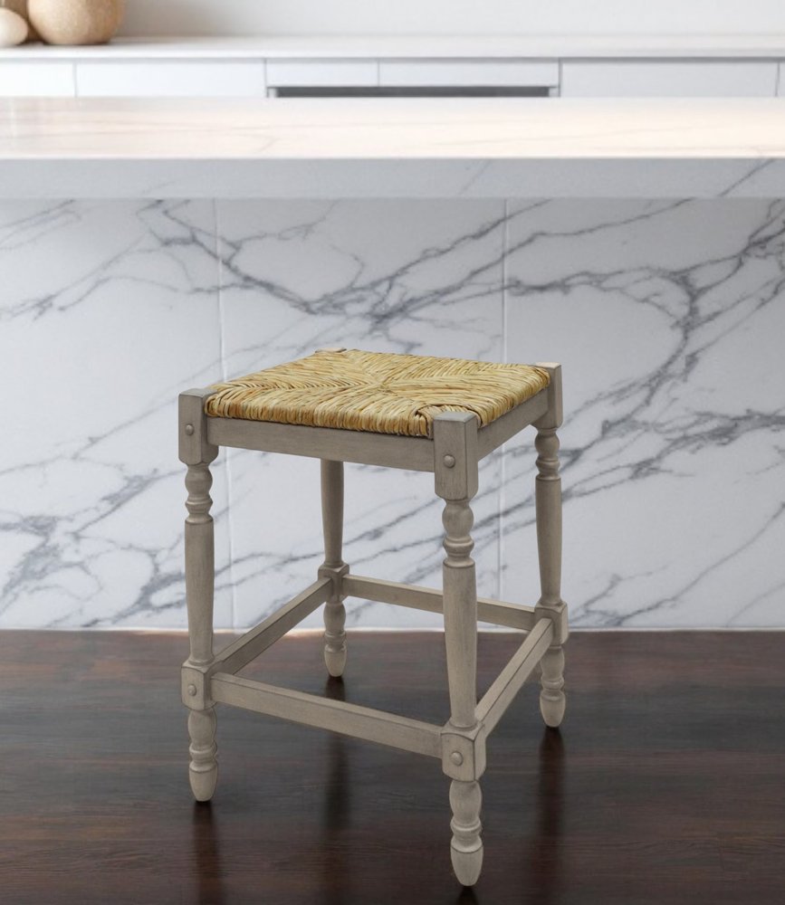 24" Natural And Gray Solid Wood Backless Counter Height Bar Chair