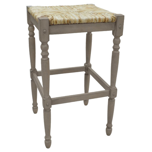 29" Natural And Gray Rush And Solid Wood Backless Bar Height Bar Chair