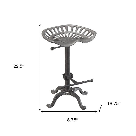 Gray Iron Backless Adjustable Height Bar Chair
