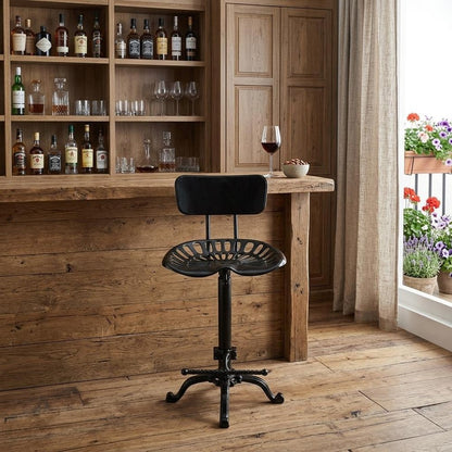37" Black Iron Low Back Bar Height Bar Chair