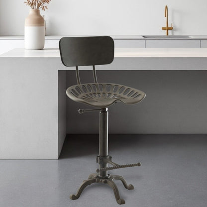 Gray Iron Low Back Adjustable Height Bar Chair