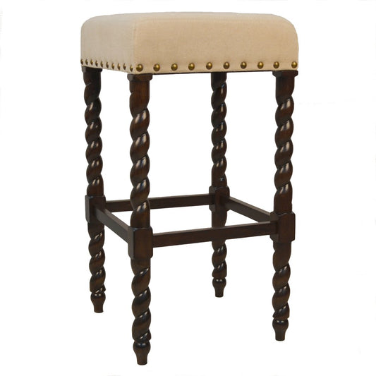 30" Cream And Espresso Fabric And Solid Wood Backless Bar Height Bar Chair