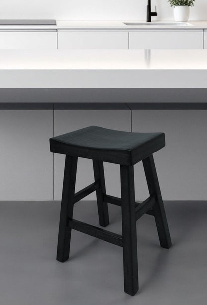 25" Black Solid Wood Backless Counter Height Bar Chair