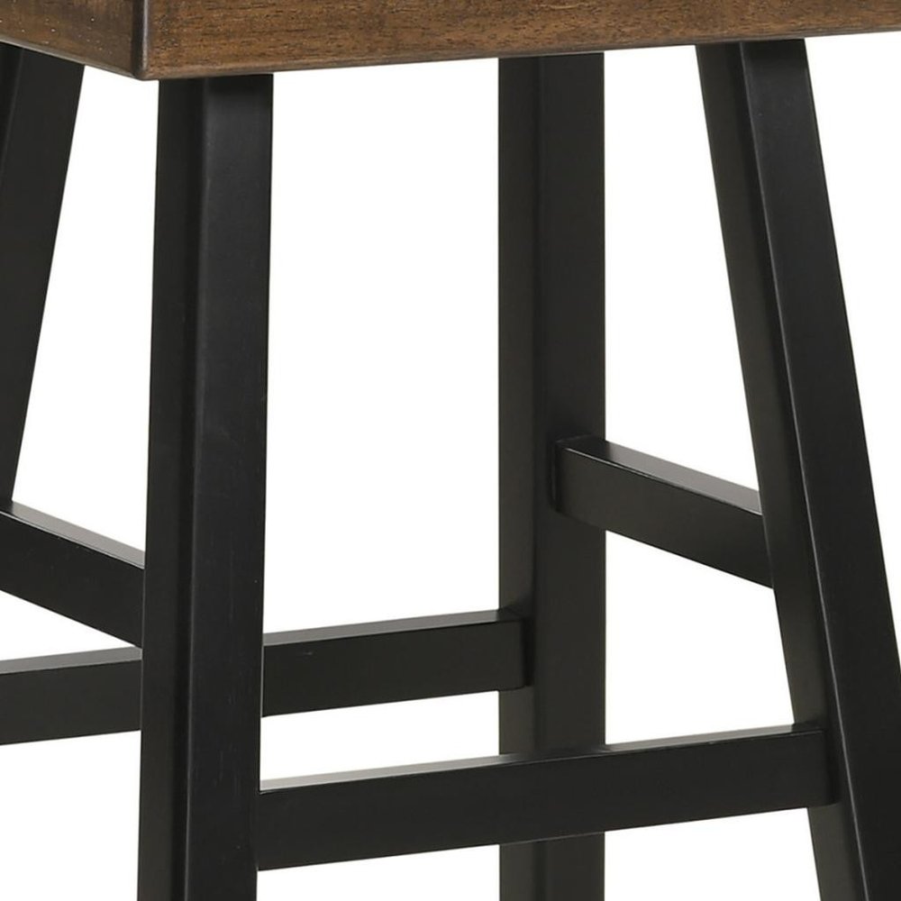 25" Brown And Black Solid Wood Backless Counter Height Bar Chair