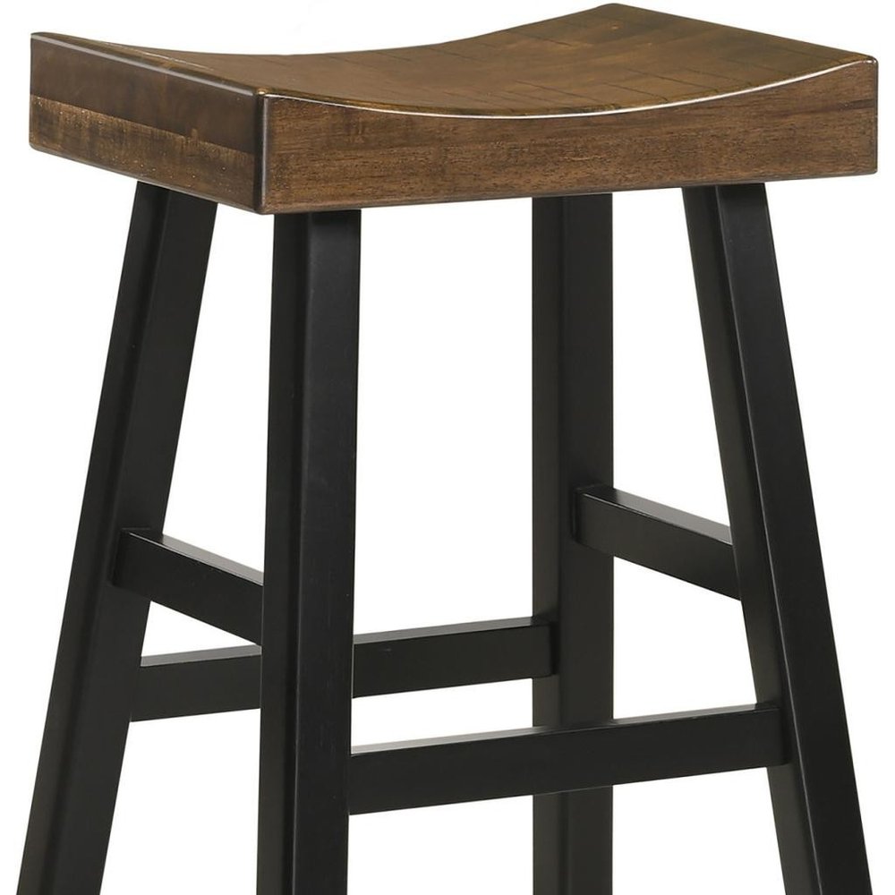 25" Brown And Black Solid Wood Backless Counter Height Bar Chair