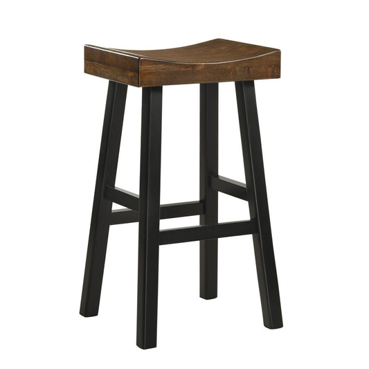 30" Brown and Black Solid Wood Backless Bar Height Bar Chair