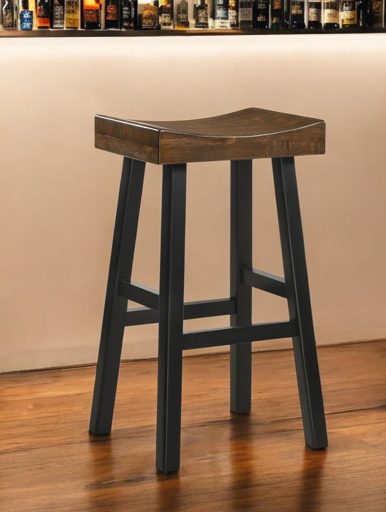 30" Brown and Black Solid Wood Backless Bar Height Bar Chair