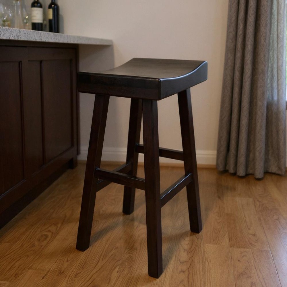 30" Espresso Solid Wood Backless Bar Height Bar Chair