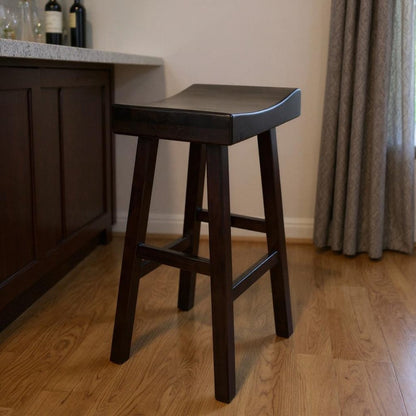 30" Espresso Solid Wood Backless Bar Height Bar Chair