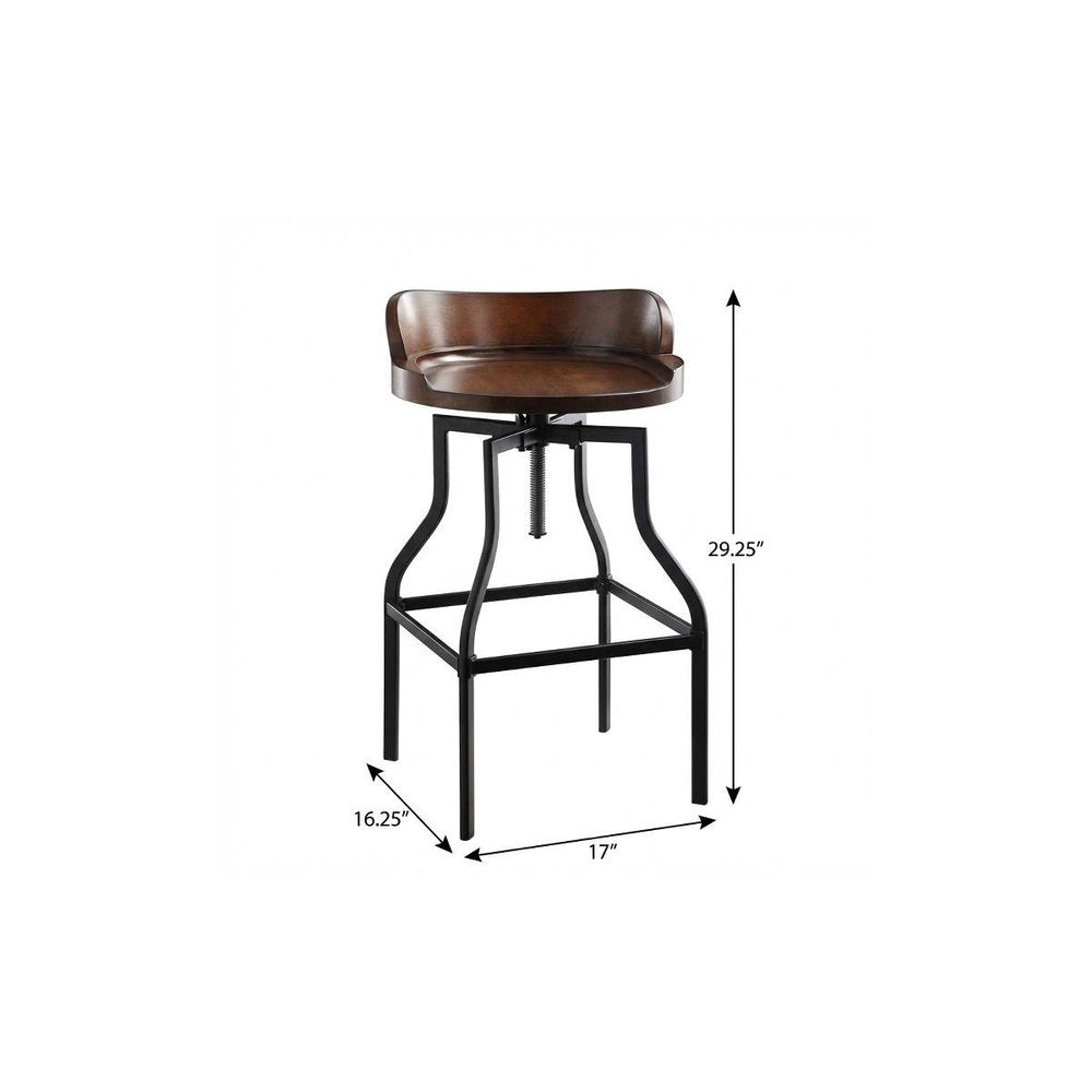 26" Chestnut And Black Steel Swivel Backless Adjustable Height Bar Chair