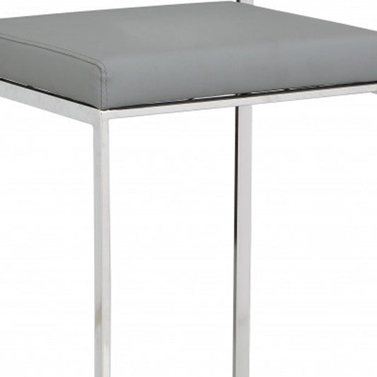 35" Gray And Silver Faux Leather And Faux Leather And Steel Low Back Bar Height Bar Chair