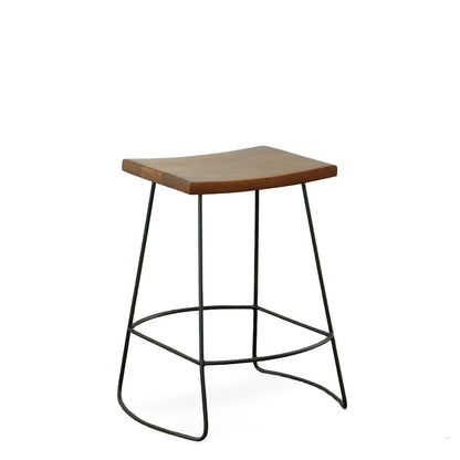 Set of Two 25" Chestnut and Black Solid Wood and Steel Backless Counter Height Bar Chairs