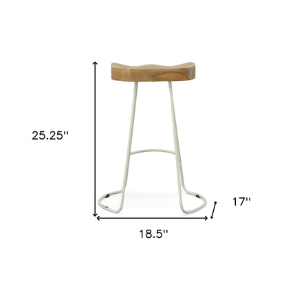 Set of Two 25" Natural and White Solid Wood and Steel Backless Counter Height Bar Chairs