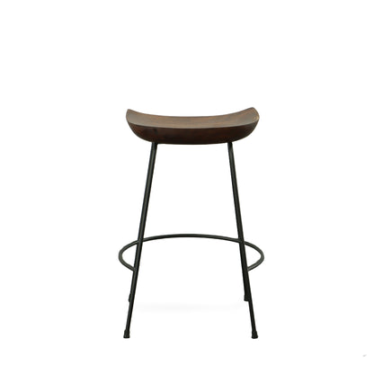 Set of Two 25" Chestnut and Black Solid Wood and Steel Backless Counter Height Bar Chairs