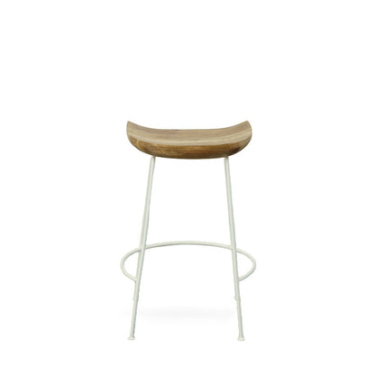 Set of Two 25" Natural And White Solid Wood And Steel Backless Counter Height Bar Chairs