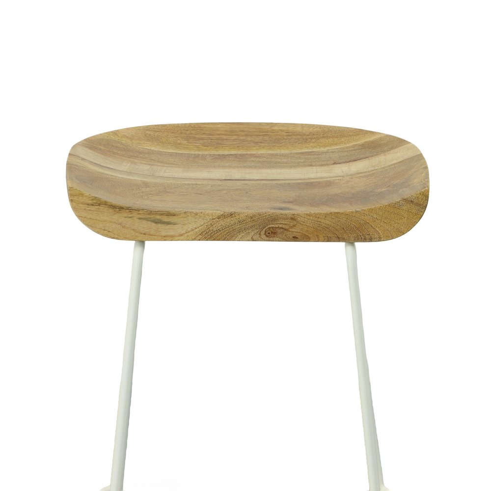 Set of Two 25" Natural And White Solid Wood And Steel Backless Counter Height Bar Chairs