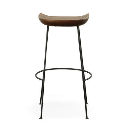 Set of Two 31" Chestnut and Black Solid Wood and Steel Backless Bar Height Bar Chairs