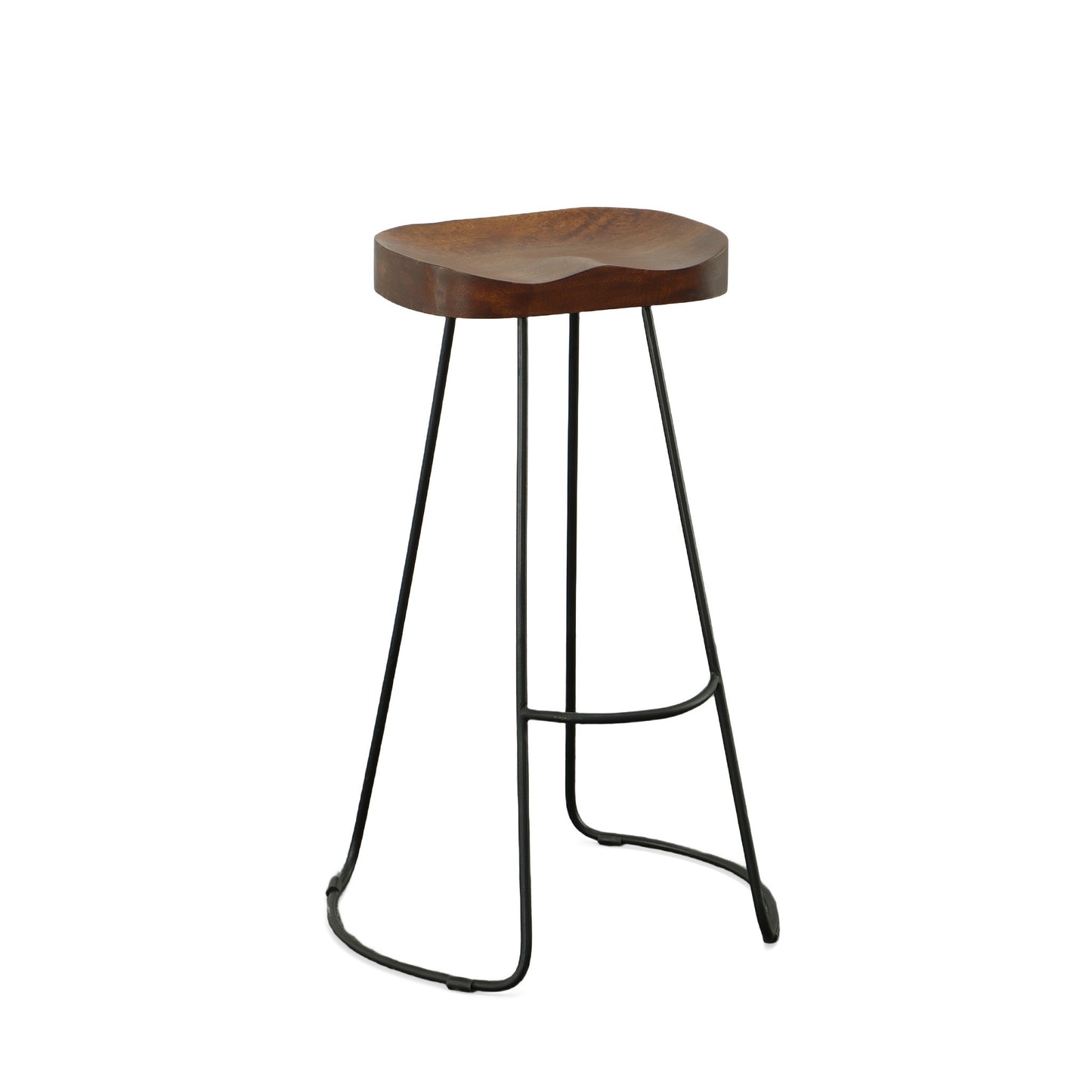 Set of Two 31" Chestnut and Black Solid Wood and Steel Backless Bar Height Bar Chairs