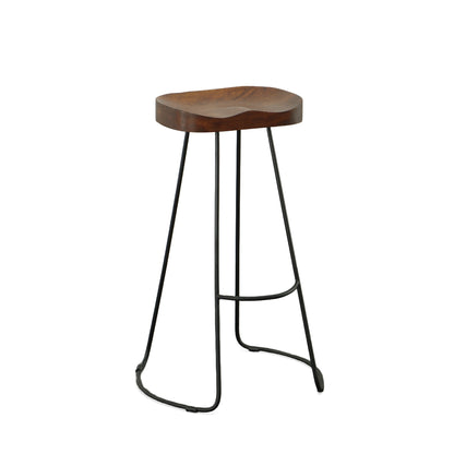 Set of Two 31" Chestnut and Black Solid Wood and Steel Backless Bar Height Bar Chairs