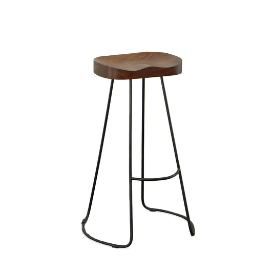 Set of Two 31" Chestnut and Black Solid Wood and Steel Backless Bar Height Bar Chairs