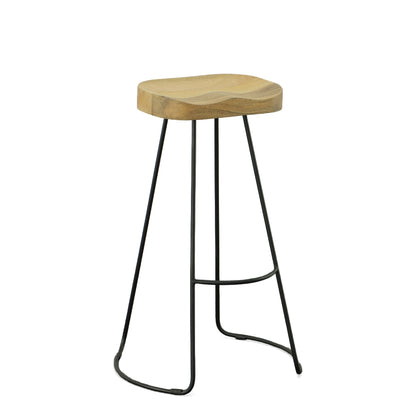 Set of Two 31" Natural and Black Solid Wood and Steel Backless Bar Height Bar Chairs