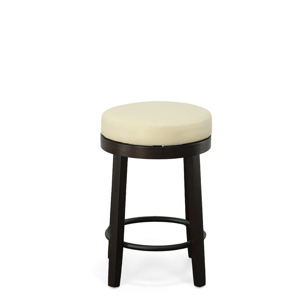 Set of Two 24" Cream And Espresso Solid Wood Backless Counter Height Swivel Bar Chairs