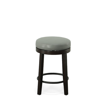 Set of Two 24" Gray and Espresso Faux Leather and Solid Wood Backless Counter Height Swivel Bar Chairs