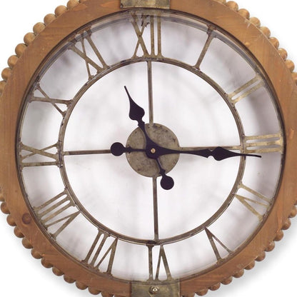 22"  Natural Solid Wood and Metal Analog Round Wall Clock
