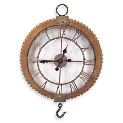 22"  Natural Solid Wood and Metal Analog Round Wall Clock