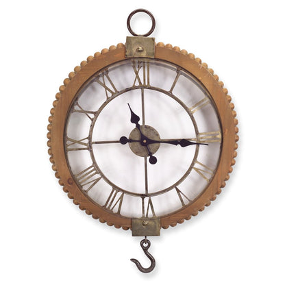 22"  Natural Solid Wood and Metal Analog Round Wall Clock