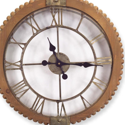 22"  Natural Solid Wood and Metal Analog Round Wall Clock