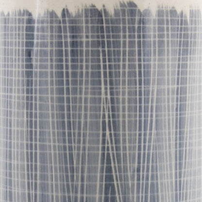 19" Blue and White Geometric Cylinder Terracotta Floor Vase