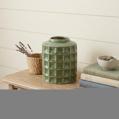 7" Green Terracotta Geometric Cylinder Table Vase