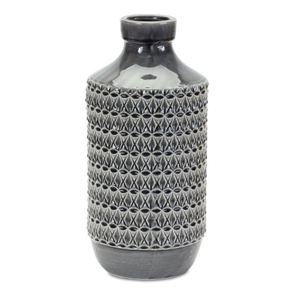 15" Gray Geometric Cylinder Terracotta Table Vase
