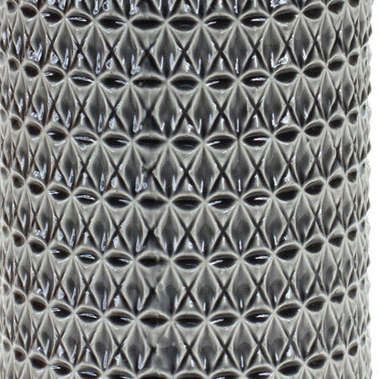15" Gray Geometric Cylinder Terracotta Table Vase