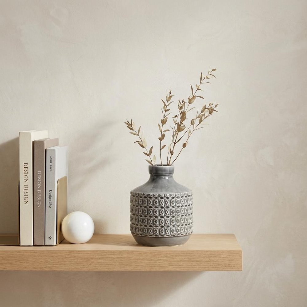 10" Gray Geometric Bud Terracotta Table Vase