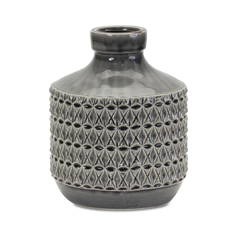 10" Gray Geometric Bud Terracotta Table Vase