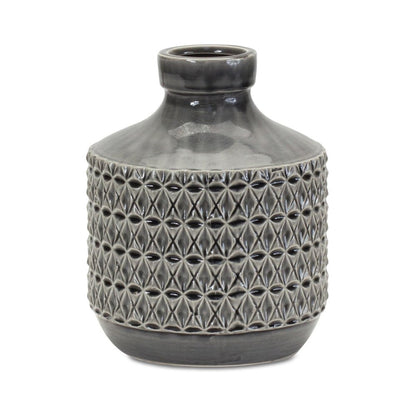 10" Gray Geometric Bud Terracotta Table Vase