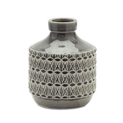 8" Gray Geometric Bud Terracotta Table Vase