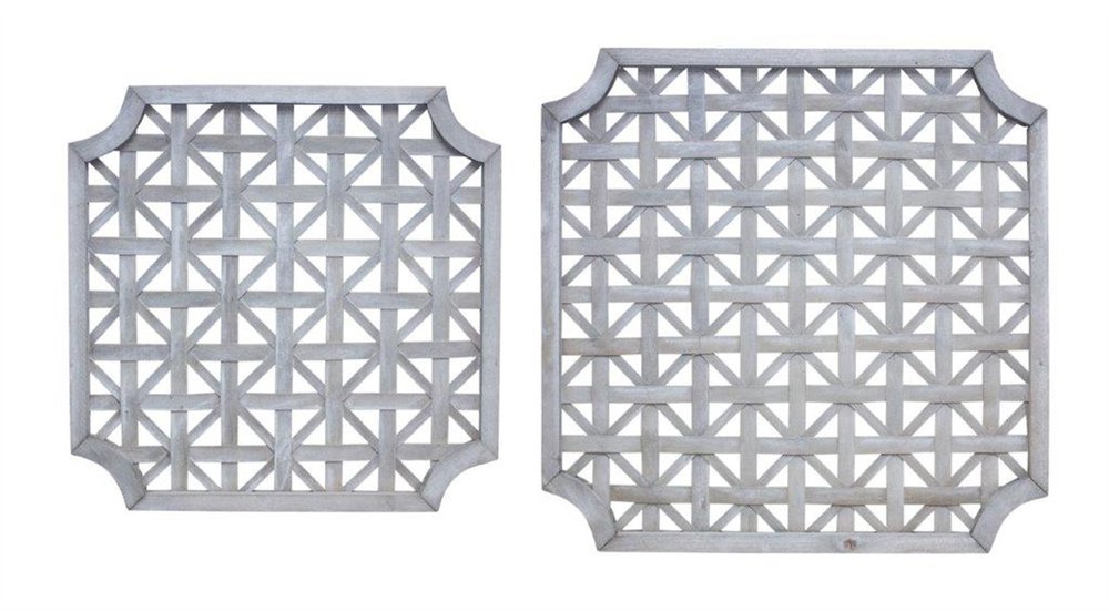 Set of Two Gray Geometric Solid Wood Square Framed Art