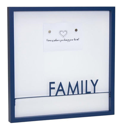 16" X 16" Blue And White Family Wood and Metal Square Magnetic Memo Board