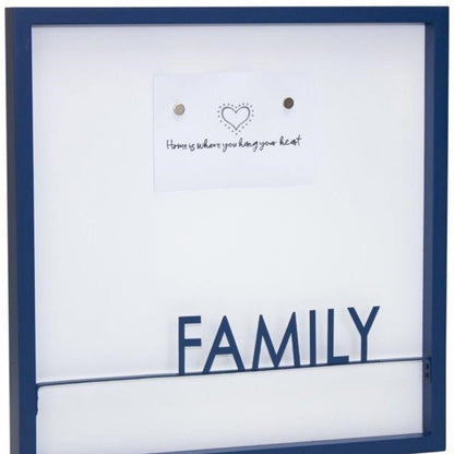 16" X 16" Blue And White Family Wood and Metal Square Magnetic Memo Board