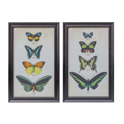 Set of Two Black Blue And Green Butterfly Solid Wood Framed Art