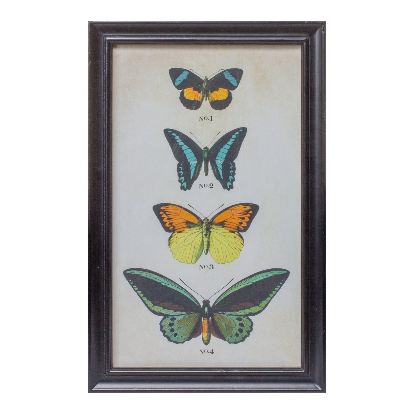 Set of Two Black Blue And Green Butterfly Solid Wood Framed Art
