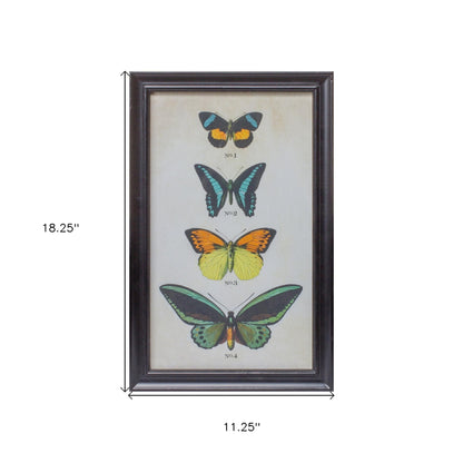 Set of Two Black Blue And Green Butterfly Solid Wood Framed Art