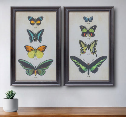 Set of Two Black Blue And Green Butterfly Solid Wood Framed Art