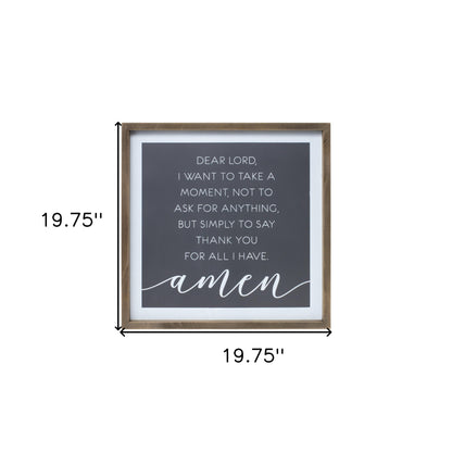 20" X 20" Gray And White Thankful Prayer Square Prayer Wall Decor