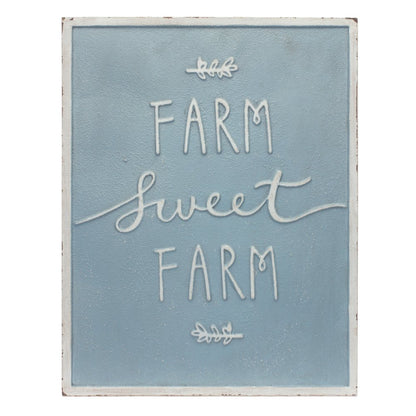 Set of Two Blue And White Farm Sweet Farm Metal Wall Decor